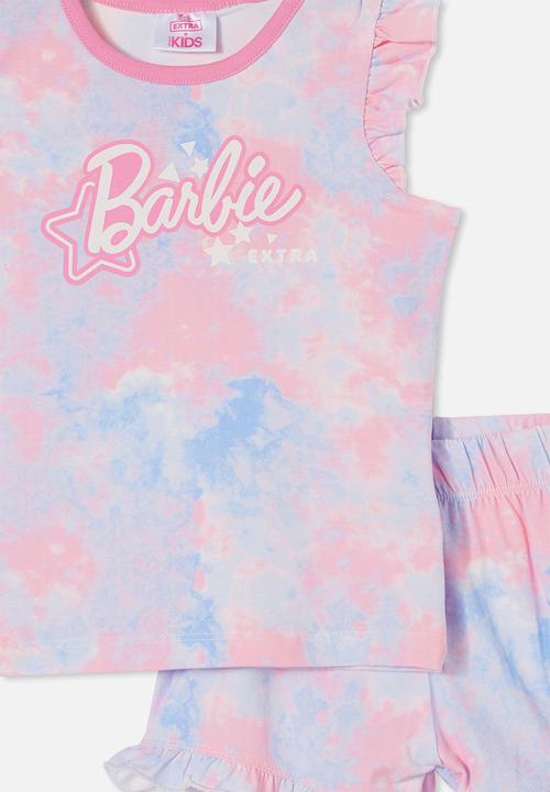 Cotton On - Stacey flutter short sleeve pyjama set licensed - lcn mat barbie extra logo/multi tie dye