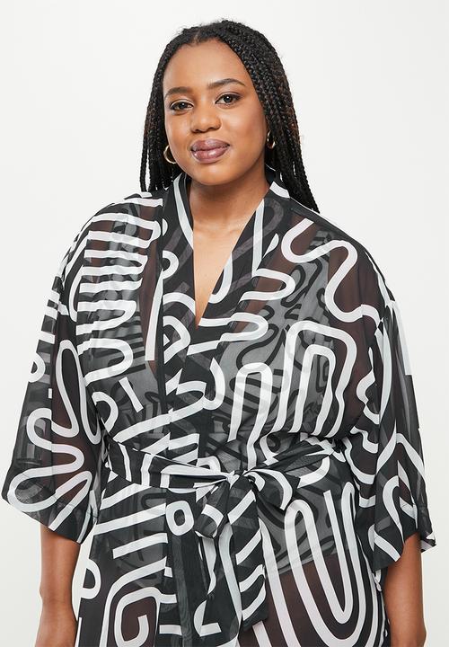 Me&B - Plus kimono - black & white 