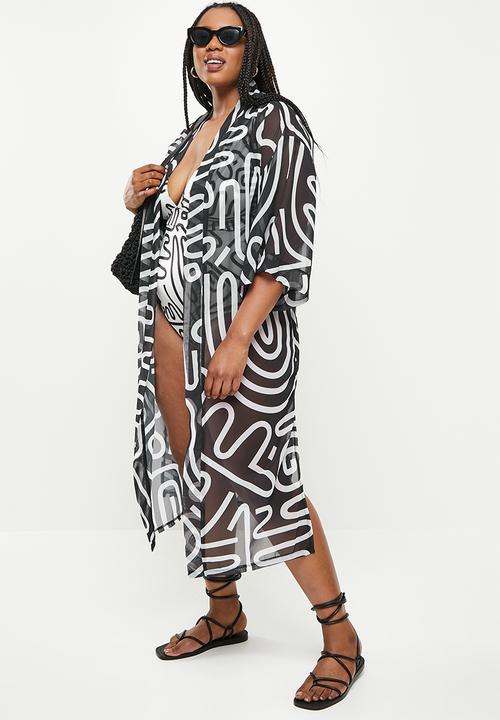 Me&B - Plus kimono - black & white 