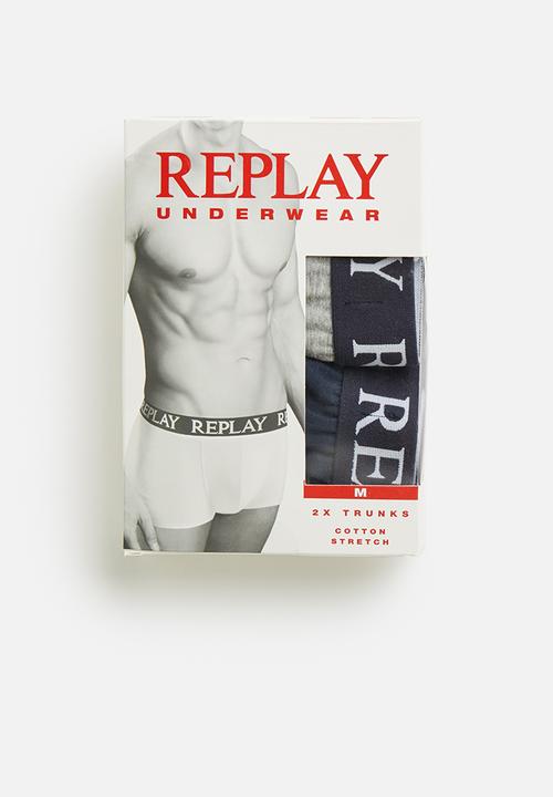 Replay - Replay boxer style 04/c cuff logo 2pcs box - indigo/grey
