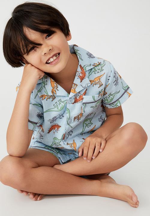 Cotton On - Andre cheesecloth short sleeve pj set - shadow dino frosty blue