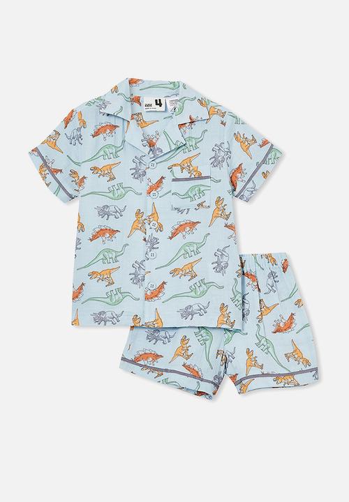 Cotton On - Andre cheesecloth short sleeve pj set - shadow dino frosty blue