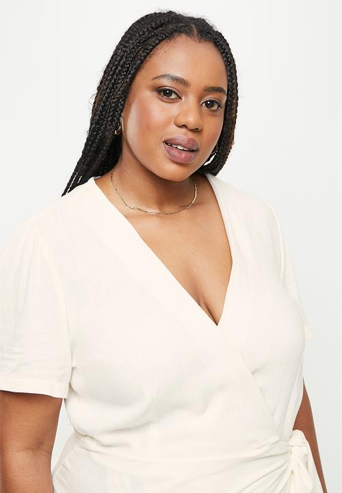Me&B - Plus wrap linen dress - milk