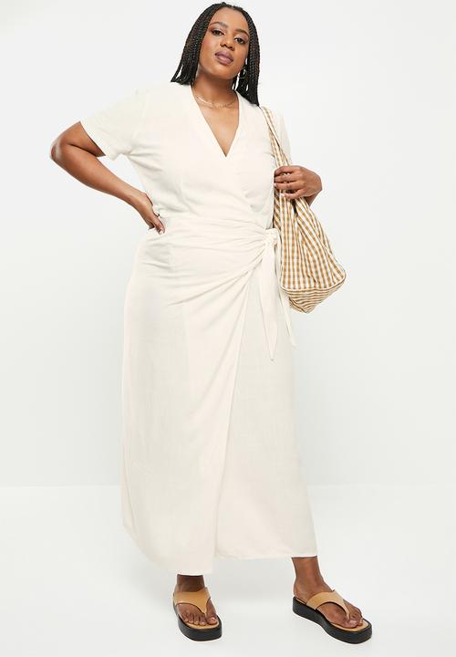 Me&B - Plus wrap linen dress - milk