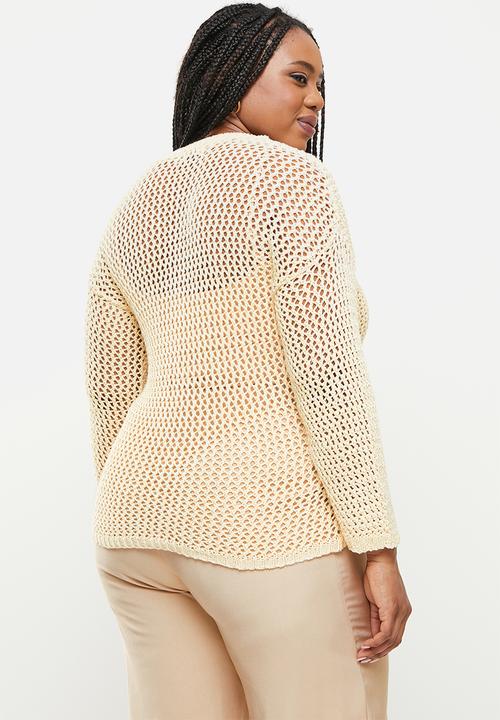 Me&B - Plus fish net summer jersey - stone