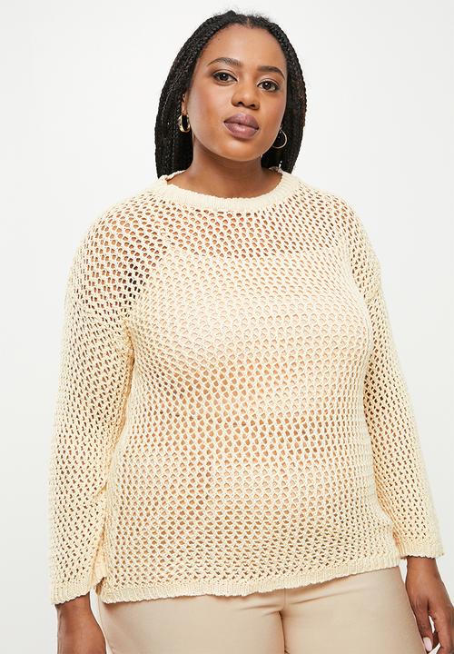Me&B - Plus fish net summer jersey - stone