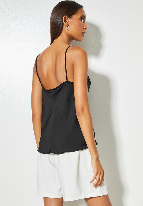 VELVET - Satin cowl neck cami blouse - black
