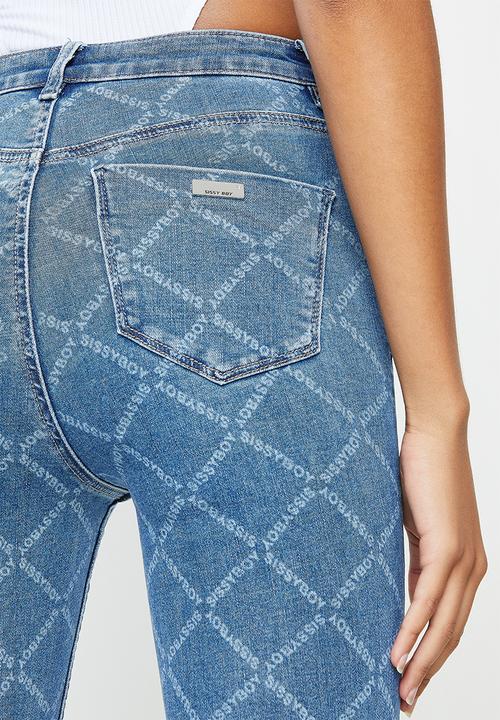 SISSY BOY - Axel skinny colour denim with print - sky blue