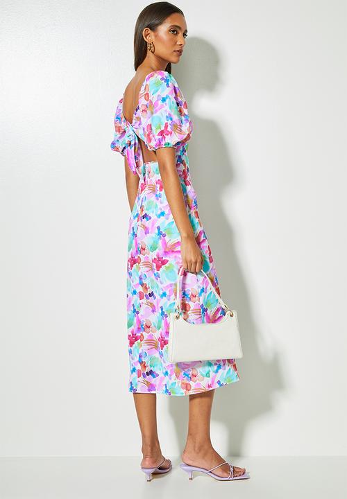 VELVET - Printed Mesh Ruched Button Through Shirt Dress - blue snake print