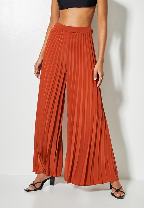 VELVET - Pleated palazzo - bombay brown
