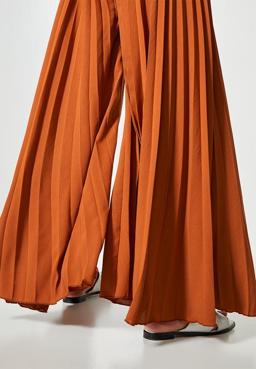 VELVET - Pleated palazzo - rust