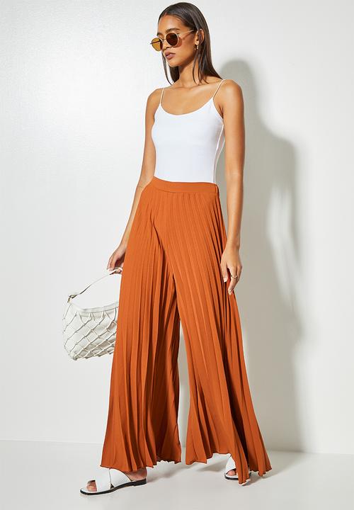 VELVET - Pleated palazzo - rust