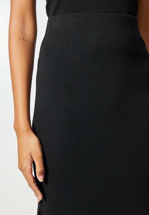 VELVET - Knit midaxi skirt with slit - black