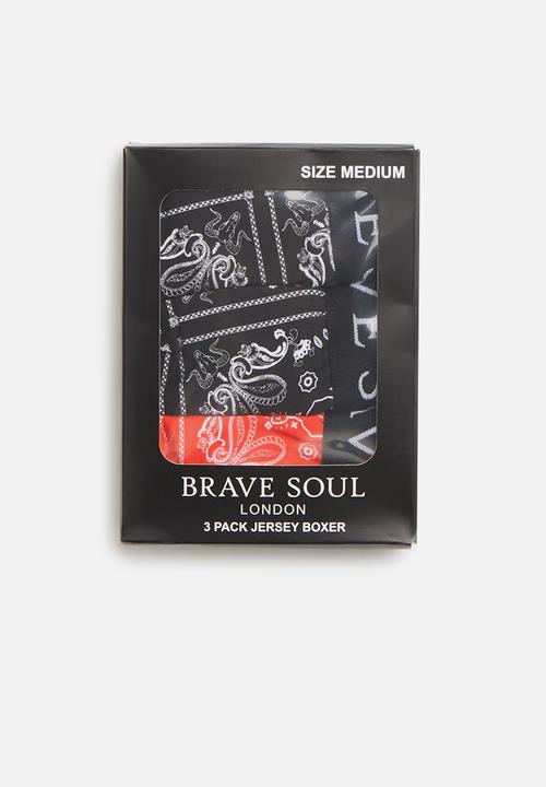 Brave Soul - 3 pack paisley printed boxers - black & red