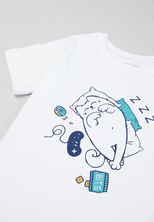 Pop Candy - Boys tee & shorts pj set - white & navy