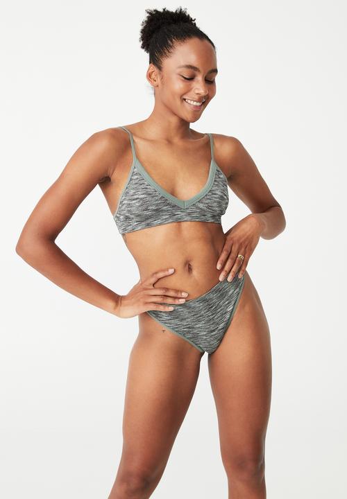 Cotton On - Seamless high cut brasiliano brief - space dye greens