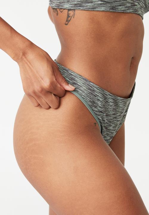 Cotton On - Seamless high cut brasiliano brief - space dye greens