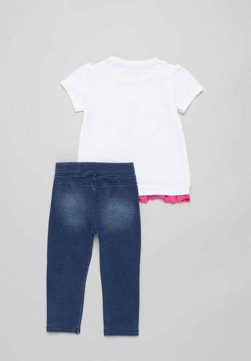 GUESS - Short sleeve tee & pants - white & blue 