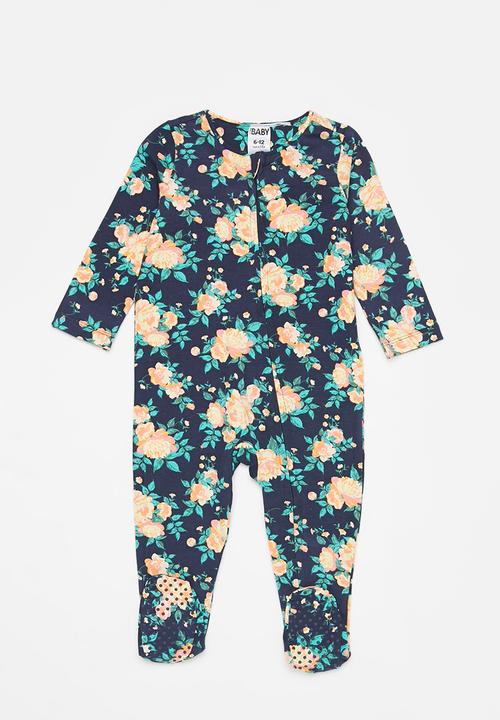 Cotton On - 2 pack long sleeve zip romper - indigo/vanilla whitby floral