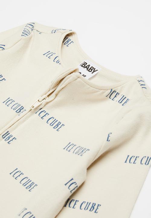 Cotton On - The long sleeve zip romper lcn - lcn mt rainy day/abstract ice cube