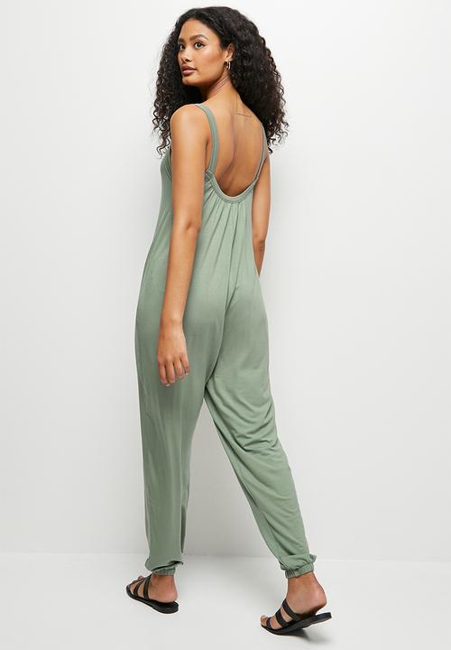 edit - Deep v-neck harem jumpsuit - dusty fatigue
