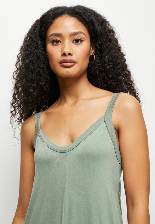 edit - Deep v-neck harem jumpsuit - dusty fatigue
