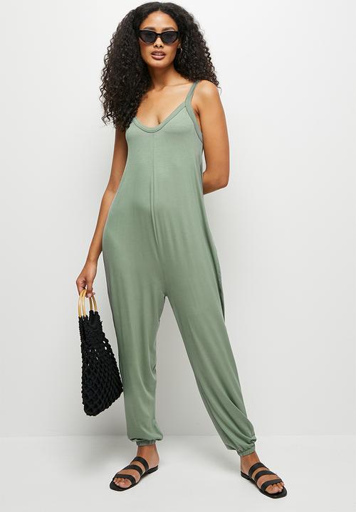 edit - Deep v-neck harem jumpsuit - dusty fatigue
