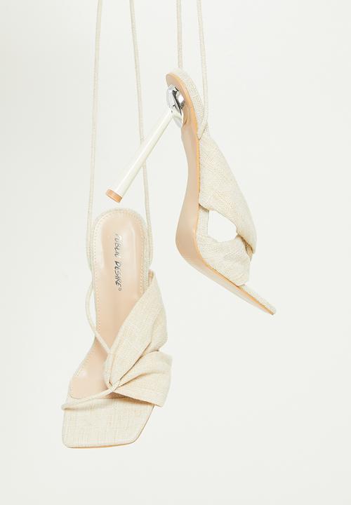 Public Desire - Soiree cross over strappy lace up heel - natural linen