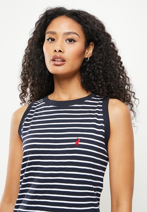 POLO - Denny sleeveless stripe T-shirt dress - navy & white