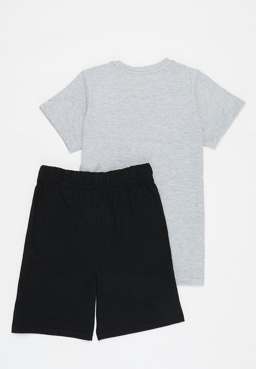 Rebel Republic - Boys tee & shorts pj set -black & grey