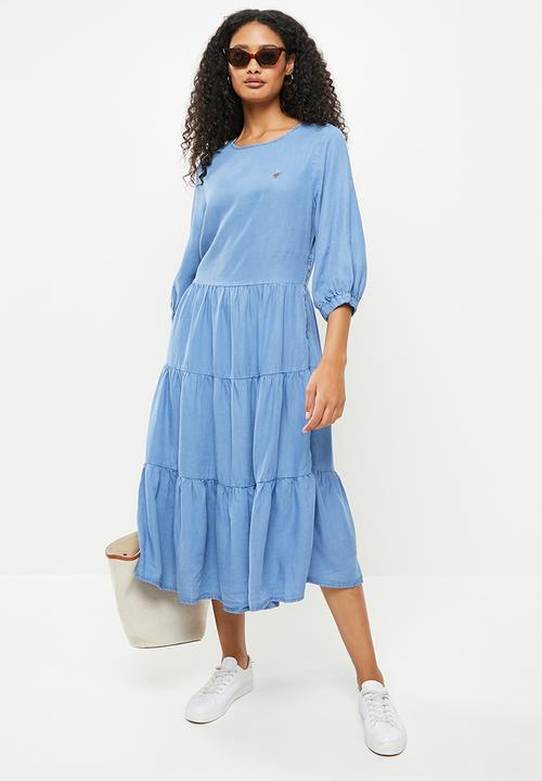 POLO - Danica mid-sleeve tiered dress - cobalt