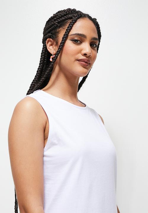 Blake - Sleeveless crop waisted mini dress - white
