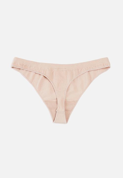 Cotton On - Seamless rib thong brief 3 pack - new latte/deep taupe/berry smoothie