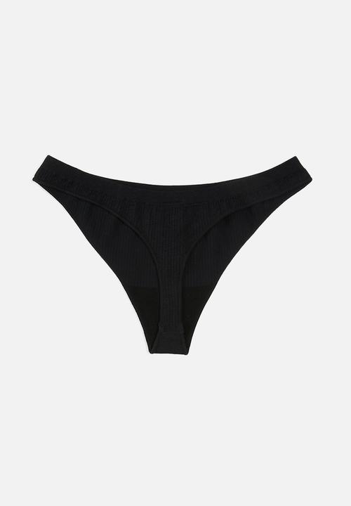 Cotton On - Seamless rib thong brief 3 pack - black