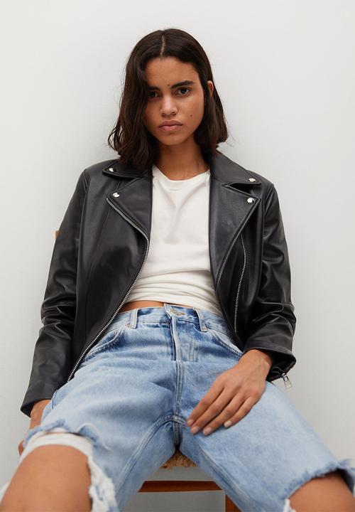 MANGO - Leather Jacket perfect - black