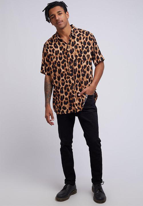 Silent Theory - Big cat short sleeve shirt - black & brown 