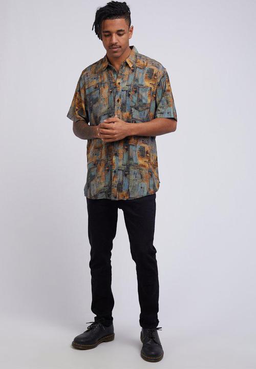 Silent Theory - Retro short sleeve shirt - brown & blue 