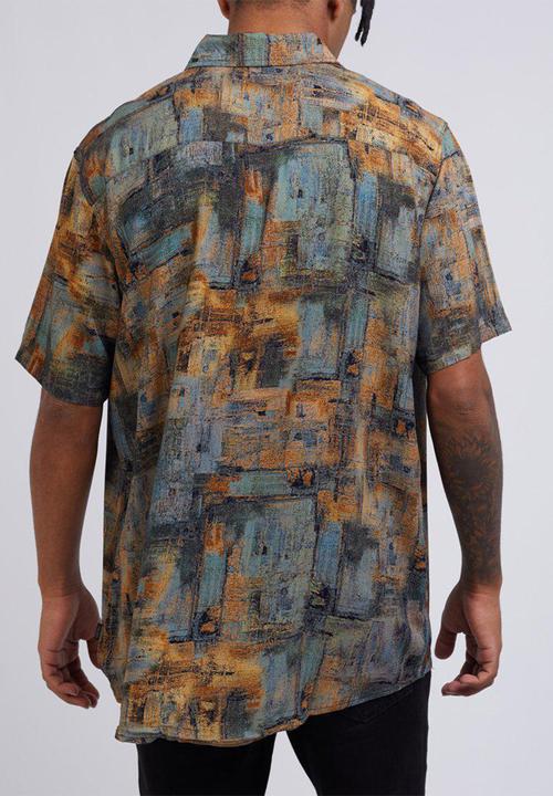 Silent Theory - Retro short sleeve shirt - brown & blue 