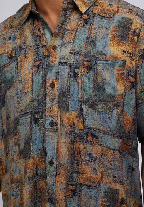 Silent Theory - Retro short sleeve shirt - brown & blue 
