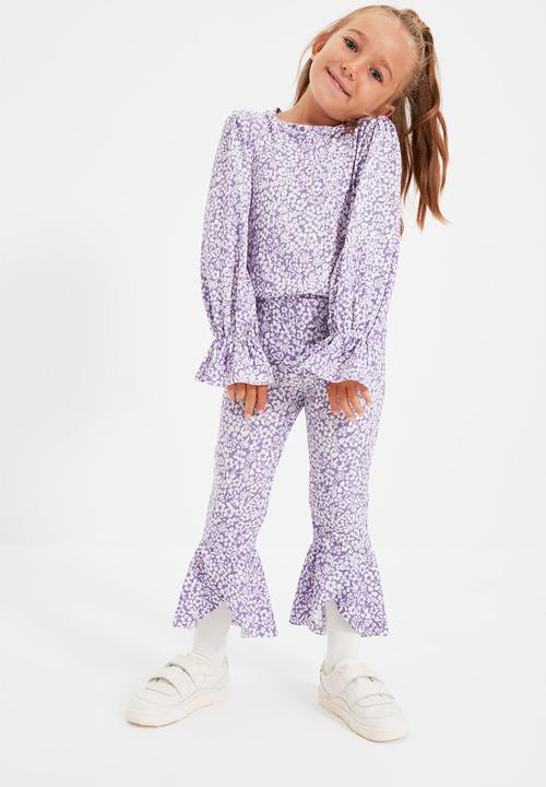 Trendyol - Floral print pants - lilac & white 