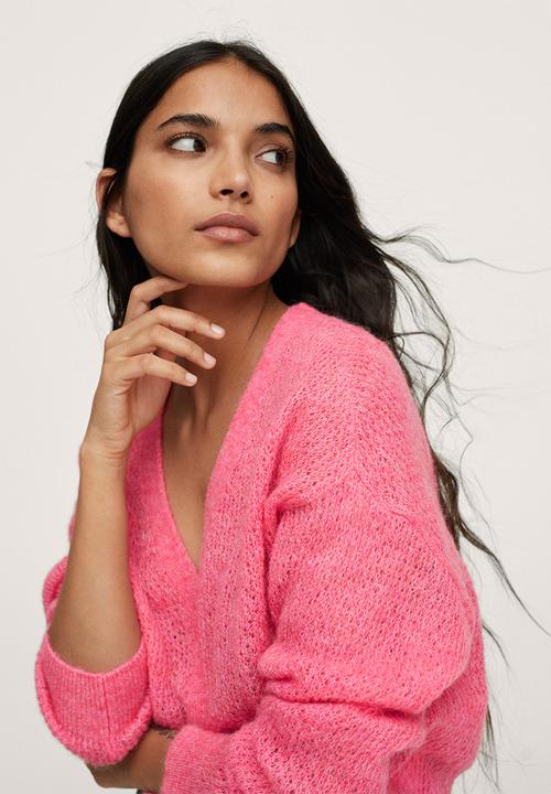 MANGO - Cardigan gery - bright pink