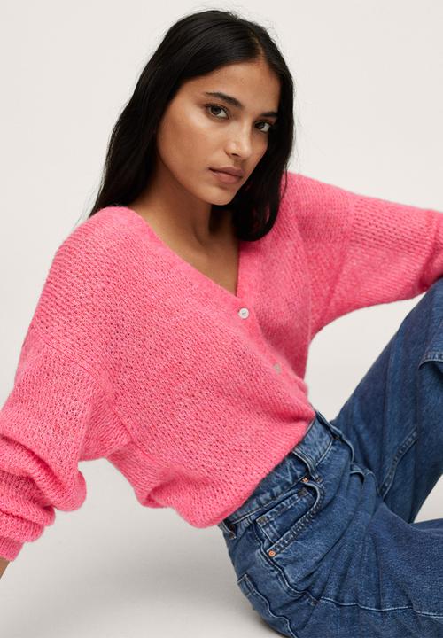MANGO - Cardigan gery - bright pink