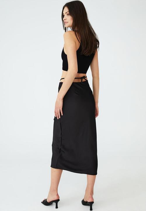 Cotton On - Woven santorini satin ruched midi skirt - black