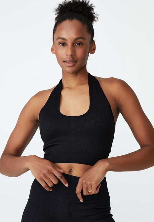 Cotton On - Seamless rib halter vestlette - black