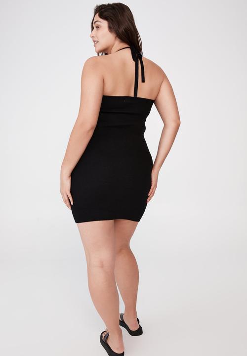 Cotton On - Curve Lee true knit halter mini dress - black