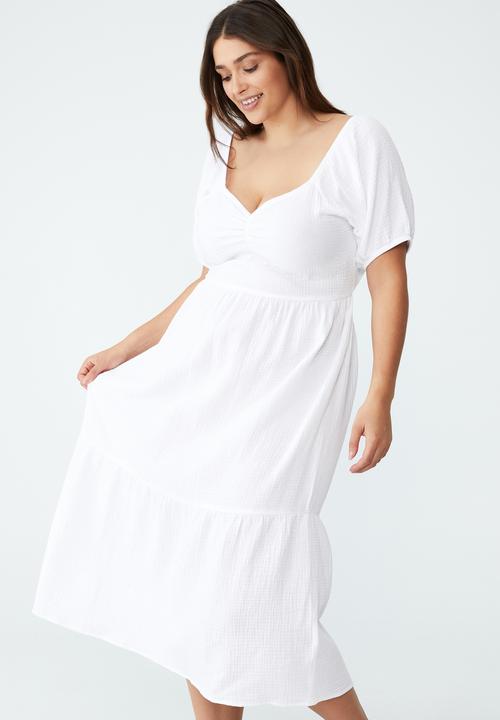 knee length dresses for ladies Romilly Plus Size White Square Neck Midi Dress Hello Curve
