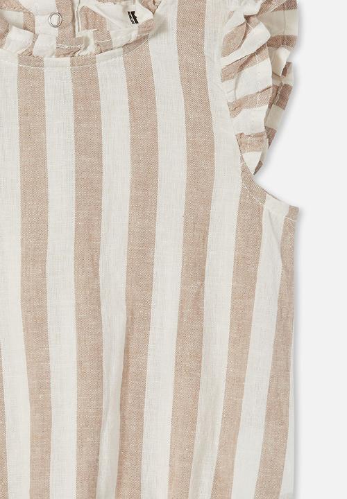 Cotton On - Martina frill bubbysuit - taupy brown/vanilla robbo stripe