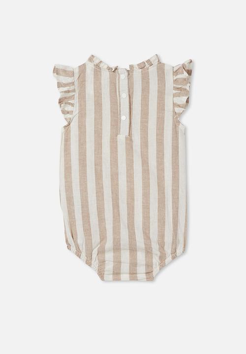 Cotton On - Martina frill bubbysuit - taupy brown/vanilla robbo stripe