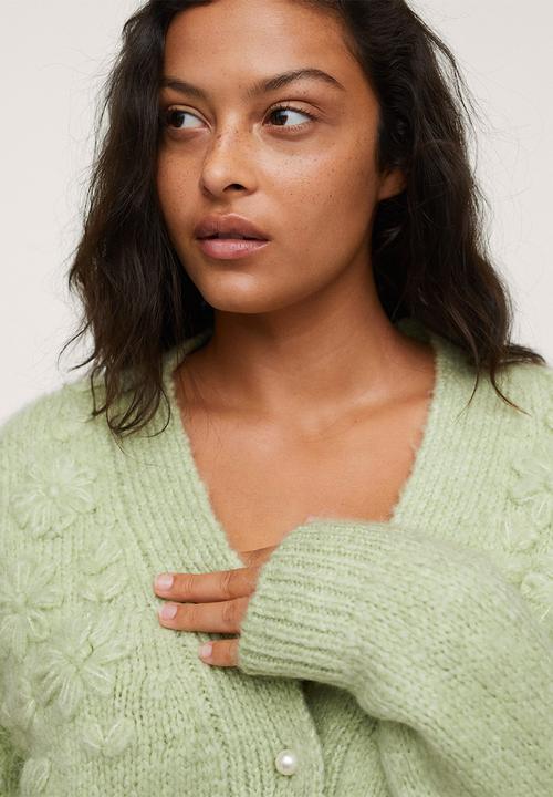 MANGO - Plus cardigan fleur - light pastel green