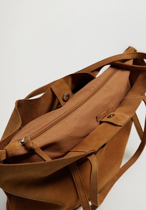 MANGO - Leather shopper bag - brown